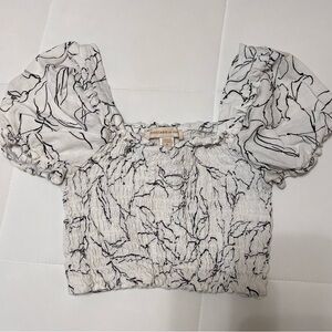 Monteau Black and White Leaf Print Blouse